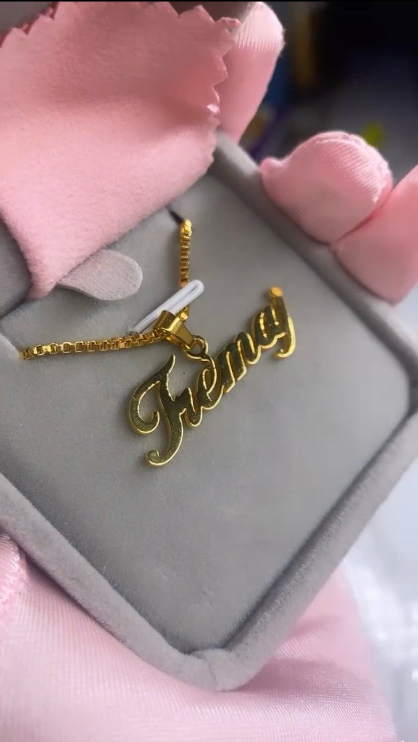 Personalized Name Centered Gold Box Chain
